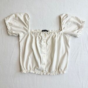 Brandy Melville Puff Sleeve Crop Top Blouse Cream Color One Size